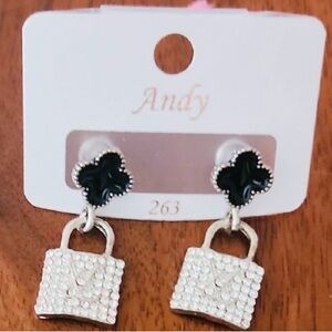 EARRINGS: Black & Silver w/Rhinestones, NWOT
